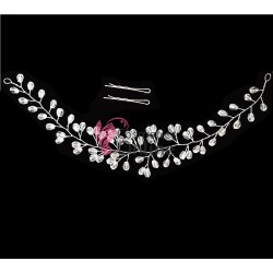 Tiara Ti005LL argintie pentru mirese cu cristale din sticla + 2 agrafe